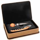 Light Brown Leatherette Two Piece Wine Tool Set
