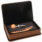 Dark Brown Leatherette Two Piece Wine Tool Set