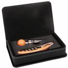 Black / Gold Leatherette Two Piece Wine Tool Set