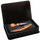 Black / Silver Leatherette Two Piece Wine Tool Set