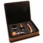 Dark Brown Leatherette Four Piece Wine Tool Set